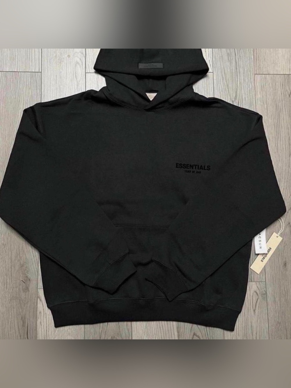 Essentials Black Minimal Logo Hoodie